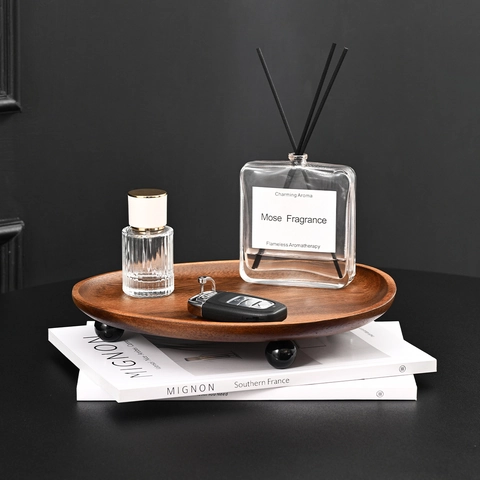 Decorative Wooden Tray Irregular Solid Wood Storage Organizer With Ball Feet For Key Jewelry Perfume Entryway Desktop