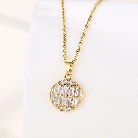 Collar Con Colgante De Disco Redondo Acero Inoxidable Micro Pavé Circón Joyería Geométrica Para Mujer
