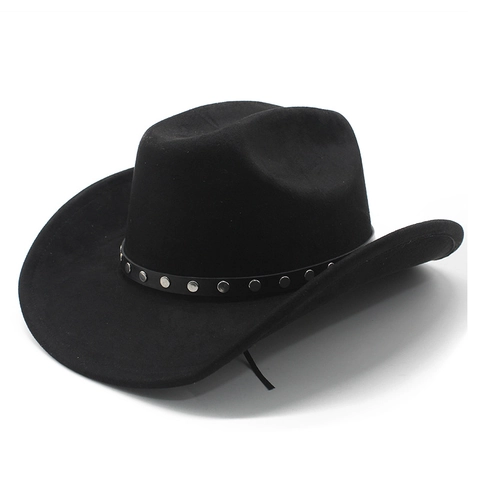 Westerse Cowboyhoed Suède Polyester Brede Rand Retro Stijl Met Klinknagel Leren Band Voor Dames En Heren