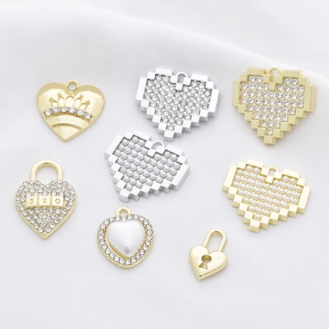 Ciondoli In Lega A Forma Di Cuore Con Strass E Künstliche Perle Sintetiche Per Creazione Di Gioielli Fai Da Te Collane Orecchini