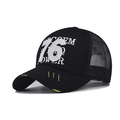 Trucker Hat Baumwolle Netzrücken Distressed Baseball Cap 76 Stickerei Retro Street Style Verstellbar Für Herren Damen