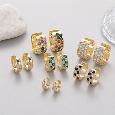 Pendientes De Aro De Lujo Franceses Cobre Circonita Colorida Patrón De Tablero De Ajedrez Joyas De Moda Para Mujer