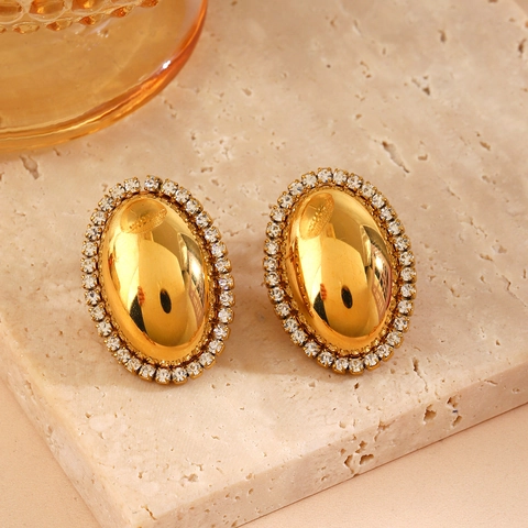 Orecchini a Bottone in Acciaio Inossidabile con Strass Vintage per Donna Gioielli di Moda Placcati in Oro Trapuntati Quadrati Ovali Geometrici