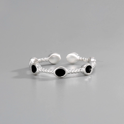 Anello Aperto Regolabile in Argento Sterling S925 per Donna Minimalista Twist Twist Band Smalto Nero Anello Geometrico