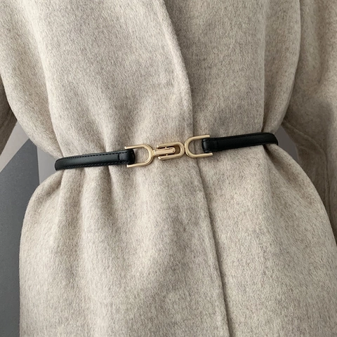 Damen Minimalistisch Schmaler Kunstleder Gürtel Mit Legierung Steckschnalle Verstellbarer Mode Dünner Taillengürtel Für Kleider Pullover