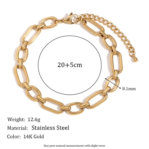 Cavigliera A Catena Trombone Minimalista Acciaio Inossidabile Placcato Oro 14K Design Ampio Per Donna