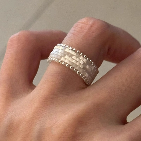 Hand Woven Beaded Ring Glass Seed Beads Wide Band Geometric Bohemian Minimalist Fashion Jewelry For Women Elegant