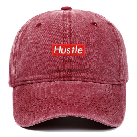 Cappello Da Baseball In Cotone Lavato Con Ricamo Hustle Vintage Invecchiato Box Logo Streetwear Cappello Da Sole