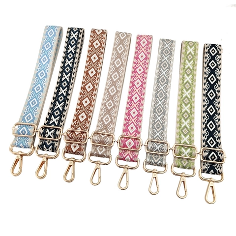 Wide Adjustable Replacement Bag Strap Jacquard Diamond Pattern Ethnic Style Fabric Shoulder Strap With Metal Buckles