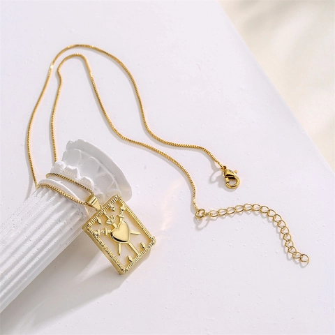 Collana Con Pendente Tarocchi Tre Di Spade Rame Placcato Oro 18 Carati Zircone Conchiglia Cuore Rettangolo Gioielli Geometrici