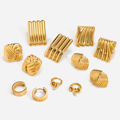 18K Gold Plated Stainless Steel Earrings For Women Waterproof Hypoallergenic Cubic Zirconia Vintage Minimalist Studs Hoops