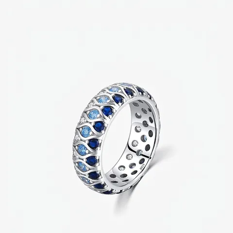 Eleganter Ring Aus 925 Sterlingsilber Damen Verflochten Hohlwelle Blau Weiß Zirkonia Modeschmuck Fingerring Zierlich
