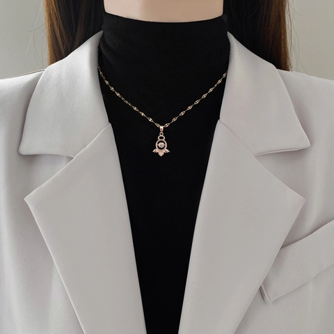 Engel Flügel Herz Anhänger Halskette Edelstahlkette Kupfer Tanzender Stein Zirkonia Eleganter Schmuck Damen