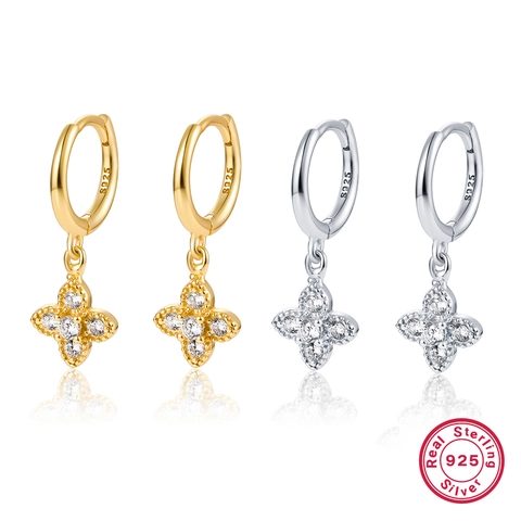 Kleeblatt Creolen Mit Zirkonia Anhänger 925 Sterlingsilber Funkelnd Glücksschmuck Für Damen
