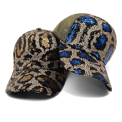 Sequin Leopard Print Baseball Cap Adjustable Breathable Mesh Trucker Hat For Women Fashion Shiny Sunshade Headwear