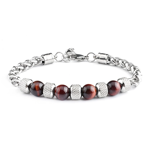 Beaded Bracelet Stainless Steel Tiger Eye Stone Black Agate Adjustable Braided Chain Retro Modern Jewelry For Men