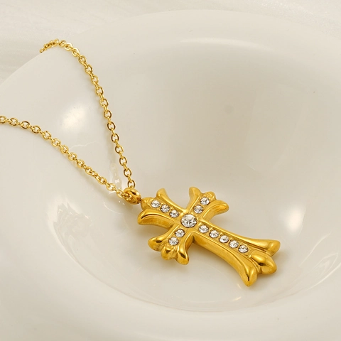 Kruis Hanger Ketting 18K Verguld Roestvrij Staal Strass Gotisch Minimalistisch Sieraden Voor Vrouwen Elegant