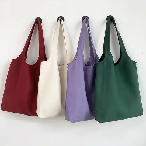 Canvas Tote Bag Large Capacity Minimalist Solid Color Shoulder Handbag With Magnetic Buckle For Women Daily Commute