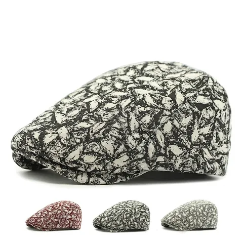 Retro Flat Cap Jacquard Leaf Texture Polyester Beret Hat Vintage British Style Ivy Cap For Men Women Casual Adjustable
