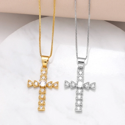Collana Con Pendente A Croce Rame Con Zircone Placcato Oro Gioielli Di Moda Per Donna