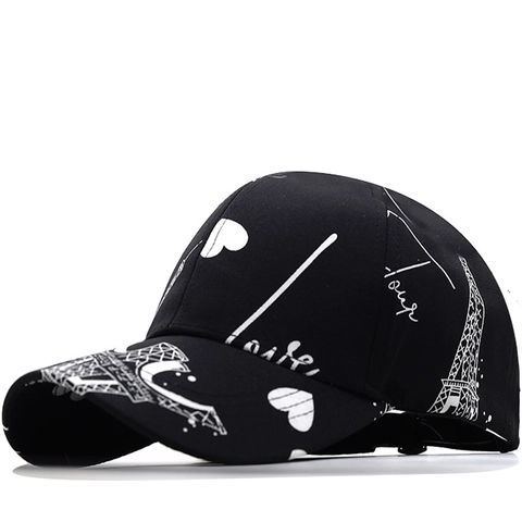 Eiffel Tower Herz Druck Baseball Kappe Baumwolle Atmungsaktiv Sonnenhut Verstellbar Paris Stil Unisex Outdoor Casual Mode