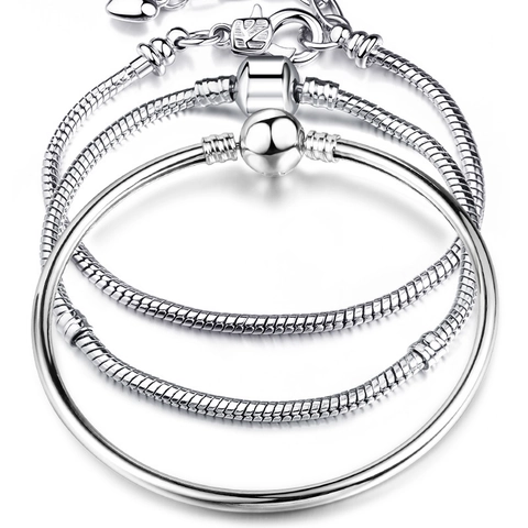 Snake Bone Chain Bracelet Copper Base Silver Plated DIY Charms Jewelry Barrel Clasp Heart Pendant Fashion For Women