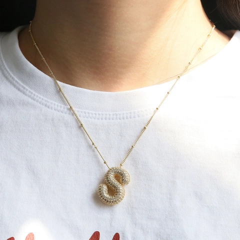 Fashion Copper Bubble Alphabet Pendant Necklace For Women Personalized Rhinestone Initial A-Z Letter Jewelry Gold Silver Plated Necklace