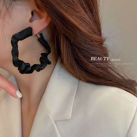 Pleated Fabric Geometric Hoop Earrings With 925 Sterling Silver Earring Post Fashion Retro Jewelry For Women