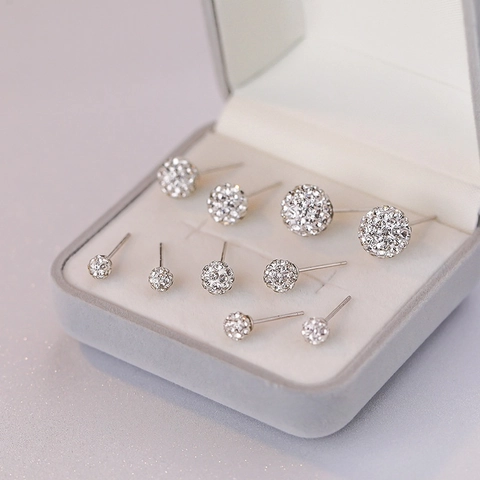S925 Sterling Silver Shamballa Ball Stud Earrings For Women Pave Zirconia Round Sparkling Elegant Fashion Jewelry Accessory