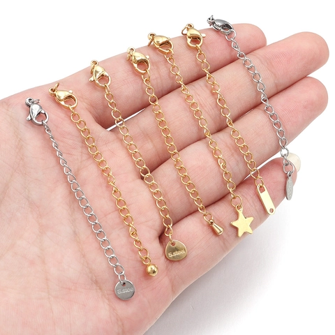 Stainless Steel Necklace Extender Chains With Lobster Clasp And Various Pendants Jewelry Making Extension Components