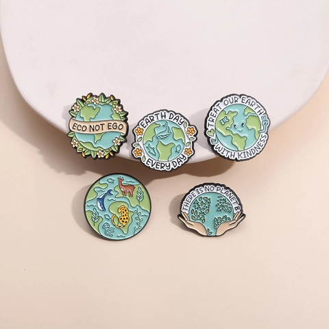 Épingles Émaillées Jour De La Terre Badge Alliage Slogan Environnemental Dessin Animé Bijoux Créatifs Pour Sacs À Dos Vestes