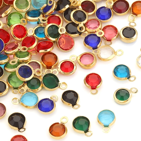 Pendenti Con Pietre Natali In Strass Sfaccettati Tondi Ciondoli In Acciaio Inossidabile Placcato Oro 18K Per Creazione Di Gioielli Fai Da Te Collane Orecchini