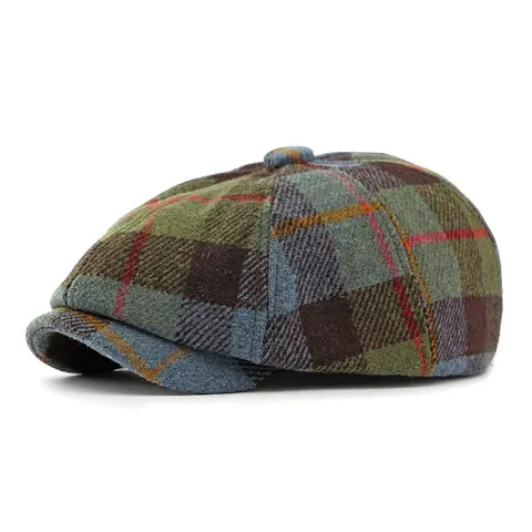 British Vintage Plaid Newsboy Cap For Women Men Wool Blend Octagonal Hat Autumn Winter Warm Fashion Beret Hat