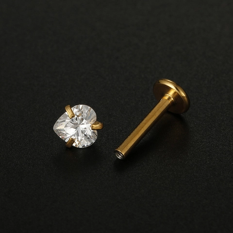 Acier Inoxydable 316L Filetage Interne Zirconia Clou de Lèvre Forme de Cœur Labret Bijoux Or Argent Clou d'Oreille