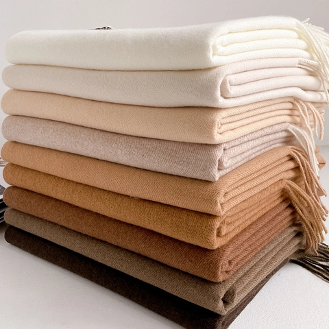 Women Winter Warm Solid Color Viscose Scarf With Tassels Soft Imitation Cashmere Shawl Wraps Elegant Minimalist Long Neck Warmer