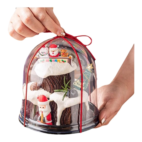 Weihnachts Kuchen Verpackung Transparente Kuppelbox Rundes Tablett Weihnachtsmann Baum Kuchendeckel Band Stern Kerze Geschenk Deko