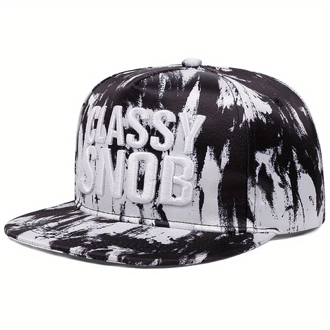 Cappello Snapback Acrilico Ricamo 3D Lettera Streetwear Hip Hop Baseball Cap Visiera Piatta Nero Bianco Schizzi Inchiostro