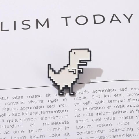 Pixel Dinosaurus Broche Pin Legering Emaille Wit Zwart 8-Bit Game Ontwerp Creatief Mode Accessoire