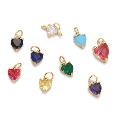 Herzform Anhänger Charm Vergoldetes Kupfer Bunter Zirkon Stein Inlay DIY Schmuckherstellung Zubehör Romantisches Geschenk