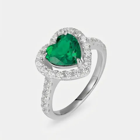 Vintage 925 Sterling Zilveren Hartvormige Lab-Smaragd Ring Voor Dames Luxe Zirconia Halo Mode Sieraden Cadeau