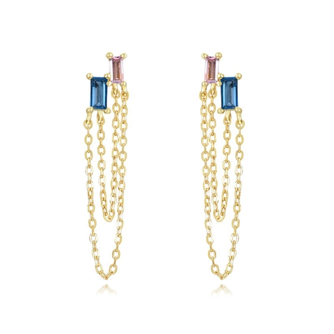 Irregular Zircon Tassel Chain Dangle Earrings With 925 Sterling Silver Earring Post Copper Hip Hop Style For Women