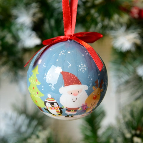 Adorno De Bola De Navidad De Espuma Pintada Patrón Dibujos Animados Papá Noel Reno Decoración Colgante Árbol Cinta Festiva