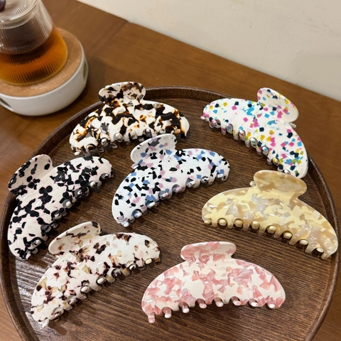 Grande Molletta Per Capelli In Acetato Motivo Marmo Terrazzo Clip A Squalo Accessorio Per Acconciatura Elegante Da Donna