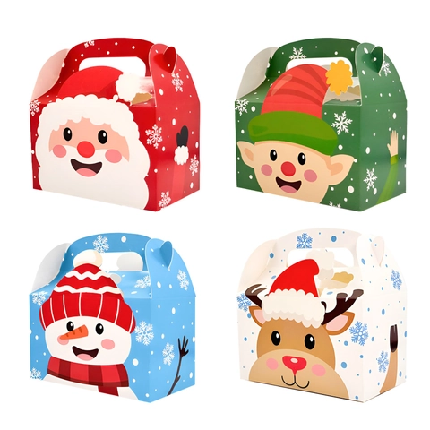 Weihnachtsgeschenkbox Handgriff Papierbox Quadratische Tragbare Süßigkeiten Muffin Geschenkverpackung Für Party Weihnachtsdeko
