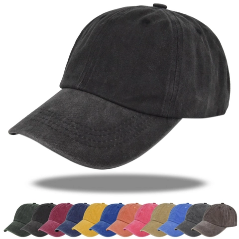 Vintage Washed Cotton Baseball Cap Distressed Solid Color Peaked Hat Adjustable Sun Protection Sport Snapback For Men Women