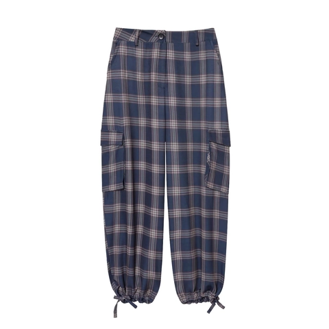 Pantalones Cargo De Cuadros De Cintura Alta Para Mujer Poliéster Bolsillos Múltiples Dobladillo Con Cordón Vintage