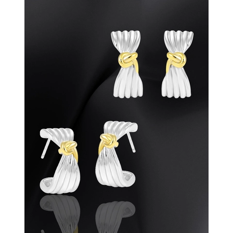 French Irregular Texture 925 Sterling Silver Knot Stud Earrings Two-Tone Gold Silver Plated Minimalist Jewelry For Women