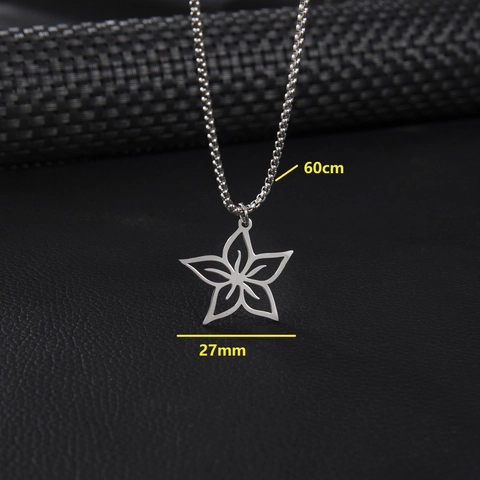 Hollow Flower Pendant Necklace Stainless Steel Cherry Blossom Star Motif Fashion Jewelry For Women Silver Tone
