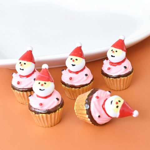 Christmas Miniature Resin Ornaments Santa Claus And Tree Cupcake Shape Desktop Decor DIY Crafts Accessories Cute