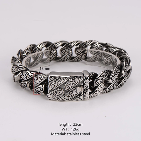 Pulsera De Eslabones Cubanos De Acero Inoxidable Para Hombre Patrón Grabado Retro Estilo Hip Hop Punk Joyería Regalo